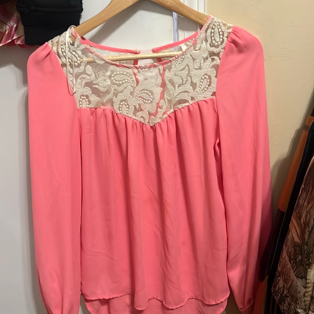 Long sleeve pink sheer boutique shirt